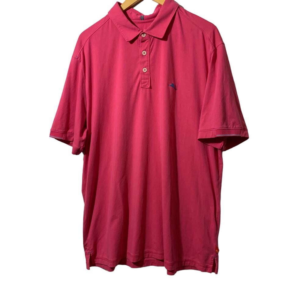 Tommy Bahama Island Zone Polo Shirt XL Men Hot Pink Cotton Stretch